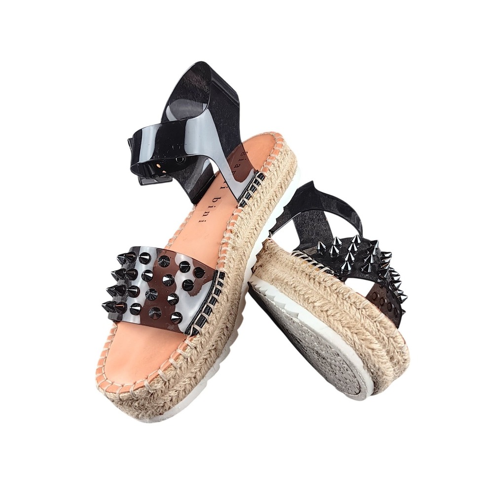 Gianni Bini Women Black Studded Platform‎ Espadrille Sandals Size 8